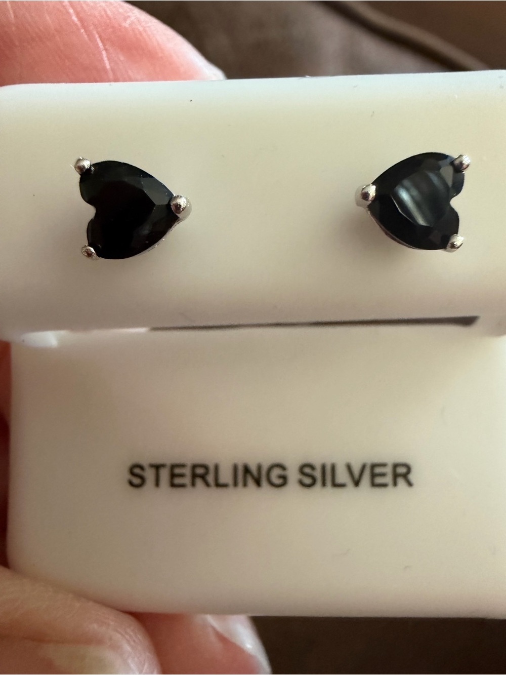 New - Sterling Silver Heart Stud Earrings with Black Onyx Stones